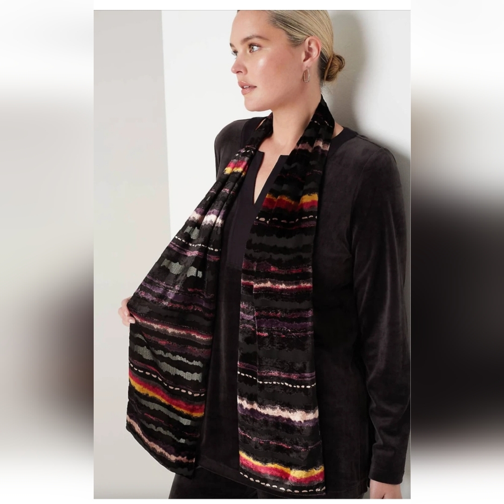 J Jill Corduroy Jacket XL Double Breasted Blazer & Velvet Burnout Scarf Black